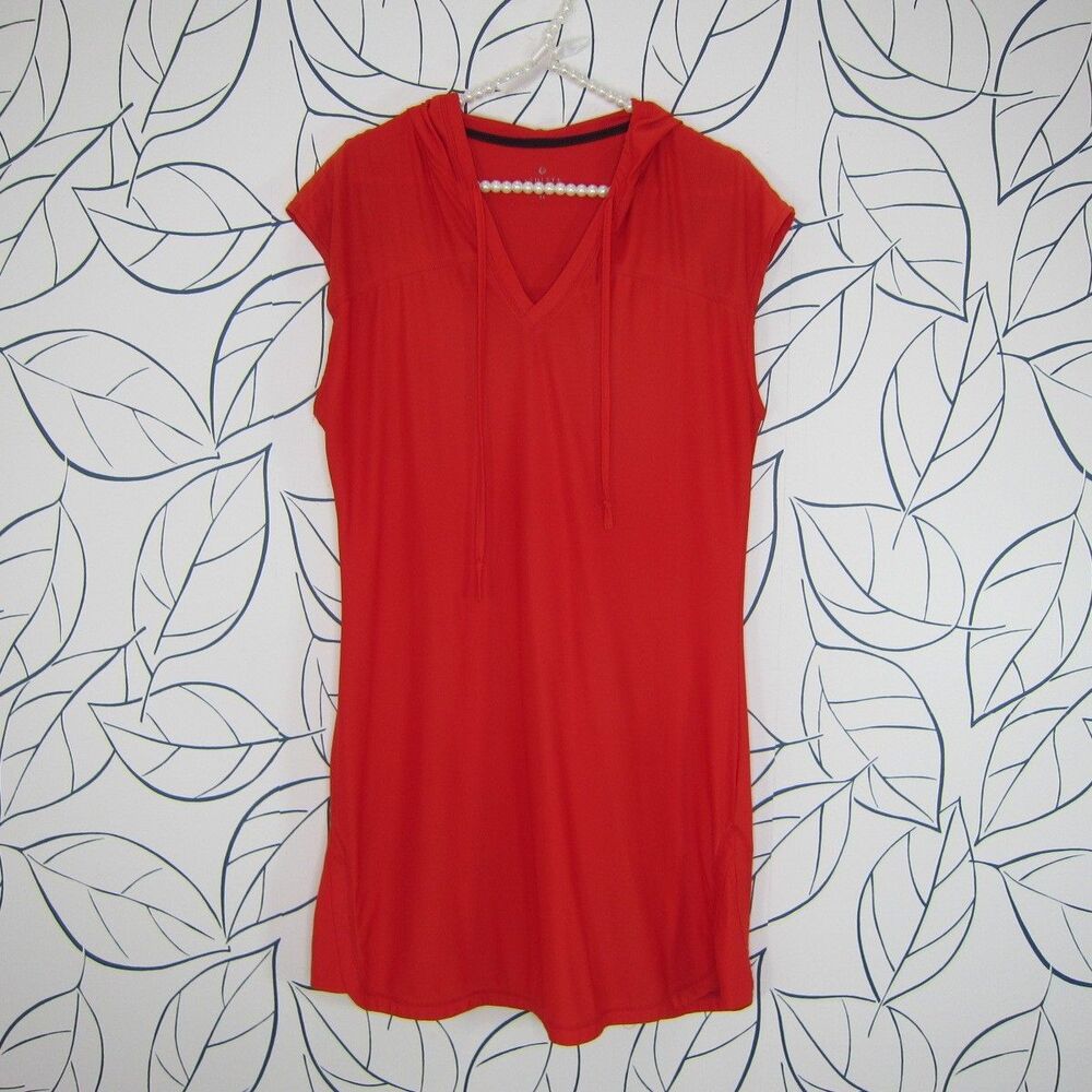 Athleta Wick-It Hoodie Coverup Dress Size M Red Orange UPF 50+ Performance
